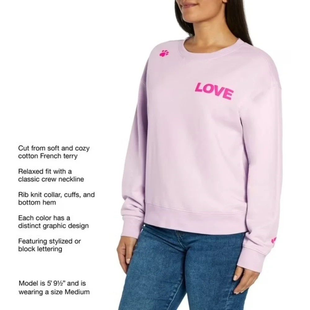 Wildfox Lilac Love Paw Print Cotton French Terry Sweatshirt Women's Large EUC - Picture 2 of 7